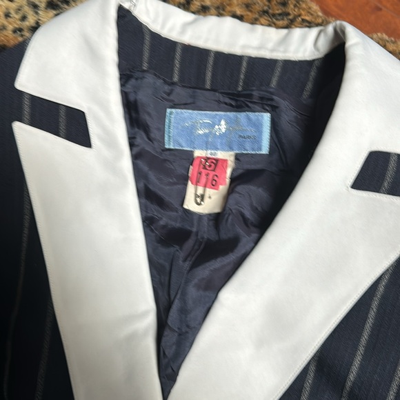 The ULTIMATE POWER SUIT Vintage Thierry Mugler Navy White pinstripe suit S40 - Picture 2 of 12